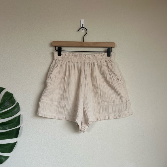 aerie Pants - Aerie Sand Cream Cotton Gauze Beach Shorts